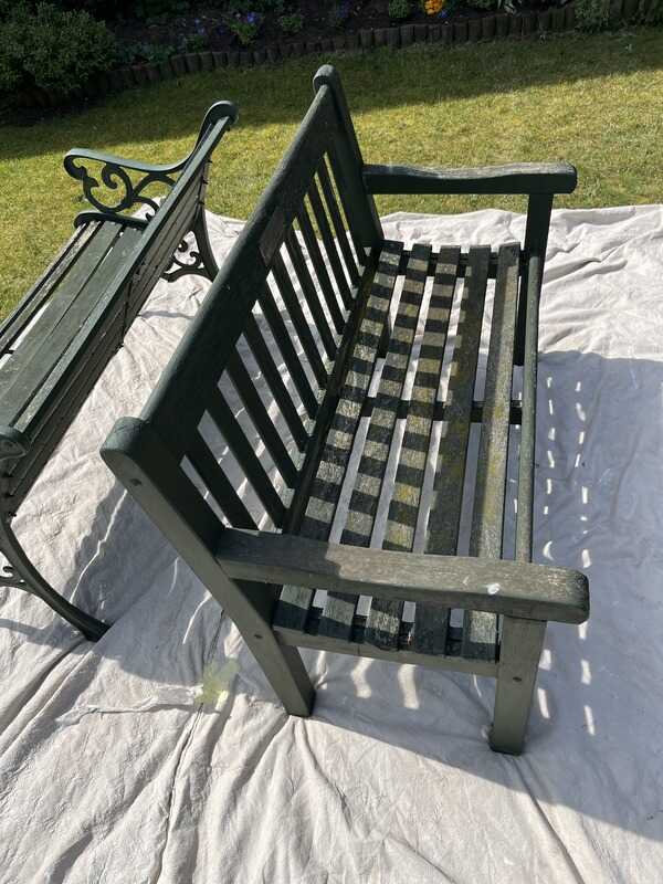 Before: Garden bench before and after repainting