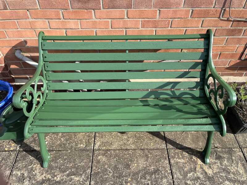 After: Garden bench detail before and after repainting