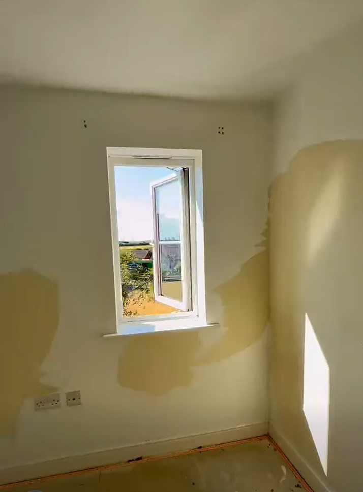 Before: Window wall before and after peeling paint repair